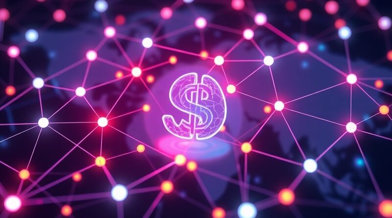 Globalna sieć Cloudflare z symbolem dolara przechodzącym w mózg AI, reprezentująca NET Dollar.