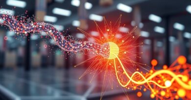 Abstrakcyjny strumień danych zasila futurystyczny rdzeń sieci neuronowej, symbolizując przetwarzanie danych AI w czasie rzeczywistym.