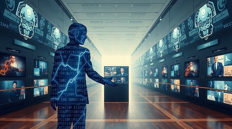 Fuzja kodu i pociągnięć pędzla symbolizująca przejęcie Simpleshow przez D-ID. Tło: galeria z wideo generowanymi przez AI.