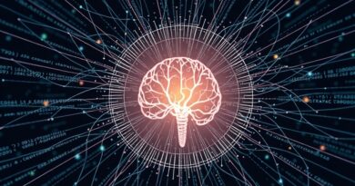 Abstrakcyjna wizualizacja VaultGemma: dane tworzą bezpieczny skarbiec wokół rdzenia sieci neuronowej, symbolizując prywatność.