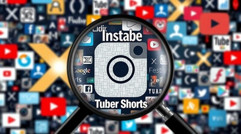 Mozaika symboli X, Instagrama i YouTube w lupie, reprezentująca agregację treści Google Discover.