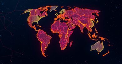 Ziemia z cyfrowymi obwodami w hiszpańskojęzycznych regionach i konstelacją Bliźniąt, symbolizująca AI w języku hiszpańskim od Google.