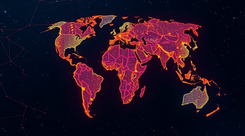 Ziemia z cyfrowymi obwodami w hiszpańskojęzycznych regionach i konstelacją Bliźniąt, symbolizująca AI w języku hiszpańskim od Google.