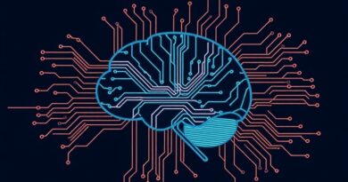 Abstrakcyjny mózg z obwodów scalonych i sieci neuronowej. Ilustracja Grok 4 Fast: efektywność i rozumowanie AI.