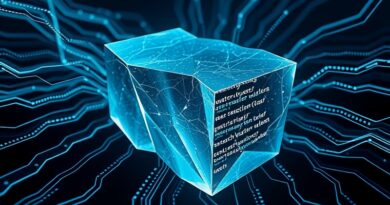 Abstrakcyjna wizualizacja: dane w krystalicznej strukturze Granite, symbolizująca efektywność i możliwości modeli IBM AI.