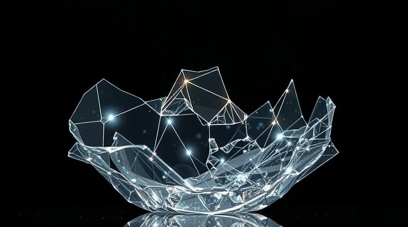 Delikatna szklana sieć neuronowa, częściowo rozbita, naprawiana światłem uczenia przez wzmacnianie.