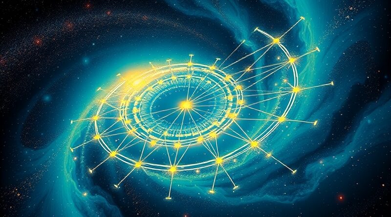 Abstrakcyjna galaktyka kodu: gwiazdy-zmienne, mgławice-funkcje, CWM w elektryzującej palecie barw AI.