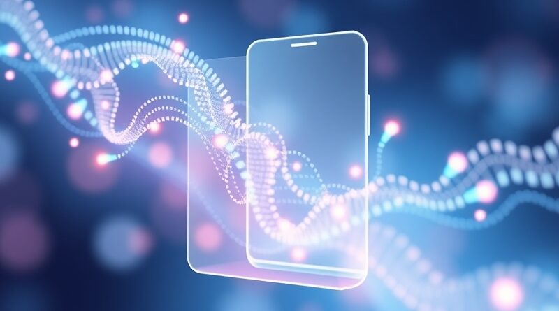 Abstrakcyjna wizja kodu tworzącego minimalistyczny interfejs smartfona Nothing z widgetami, w pastelowych kolorach.