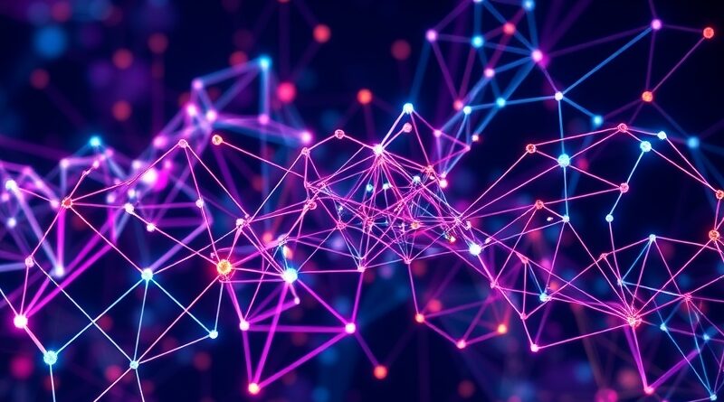 Abstrakcyjna sieć neuronowa symbolizuje Universal Deep Research: dynamiczne połączenia, innowacje AI, cutting-edge badania.