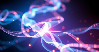 Abstrakcyjna rzeka światła symbolizująca refaktoryzację kodu, z elementami języków programowania i gradientowym tłem.