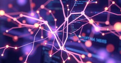 Abstrakcyjna sieć neuronowa wpleciona w interfejs Xcode, symbolizująca fuzję AI i ludzkiej kreatywności.