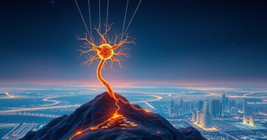 Pojedynczy neuron na górze złotych monet, połączony linkami z korporacjami nad cyfrowym krajobrazem e-commerce.