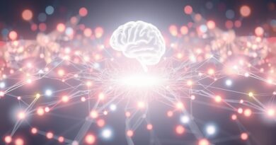 Eteryczna sieć umysłów cyfrowych pod opieką świetlistej postaci, pastelowe barwy, wrażenie bezpieczeństwa i kontroli.