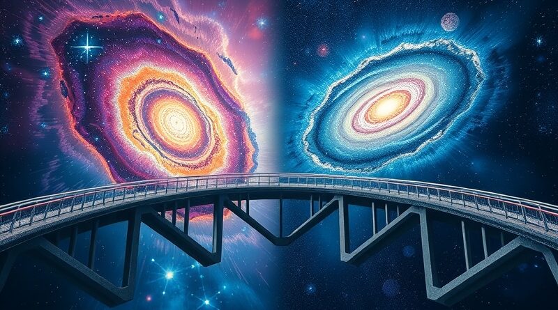 Eteryczny most danych łączący dwie galaktyki, symbolizujący przełom w uczeniu modeli dyfuzyjnych AI.