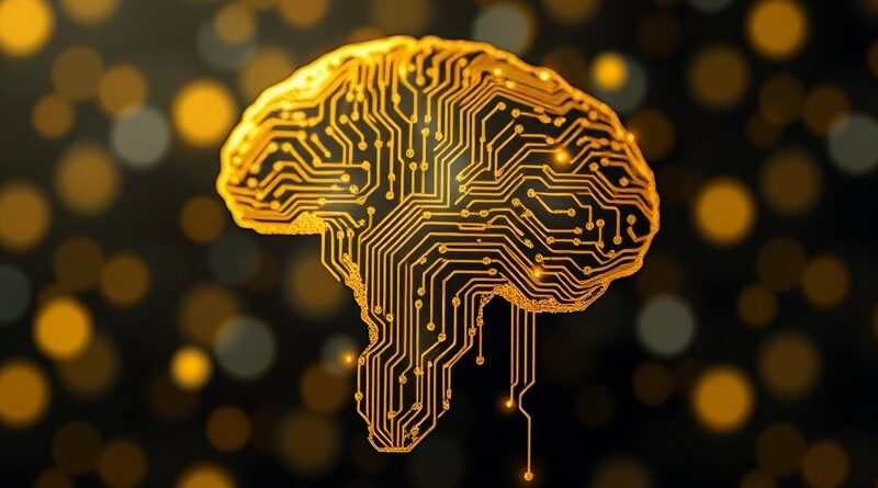 Złote obwody układające się w Afrykę, symbolizujące AI w finansach, inspiracja afrykańskimi wzorami.