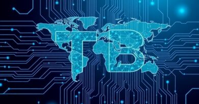 Abstrakcyjne "T" i "B" z obwodów, w chłodnych barwach, symbolizujące efektywność TRUEBench dla AI.
