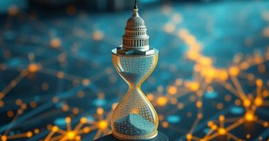 [ "Senator balansuje na klepsydrze AI, kodeks binarny kontra chaotyczne sieci neuronowe, Kapitol w tle." ]