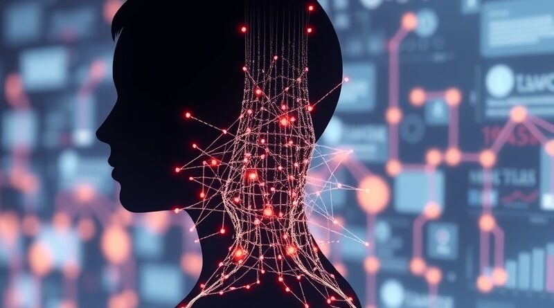 Abstrakcyjna sylwetka człowieka utworzona z cyfrowych strumieni, symbolizująca agentów AI Sierra dla obsługi klienta.