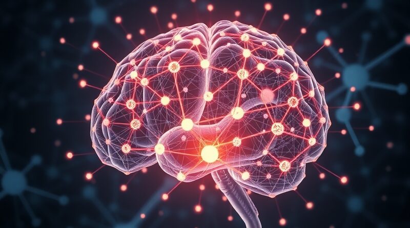 Splot cyfrowej sieci neuronowej i mózgu, symbolizujący połączenie AI i biologii w badaniach percepcji wzrokowej.