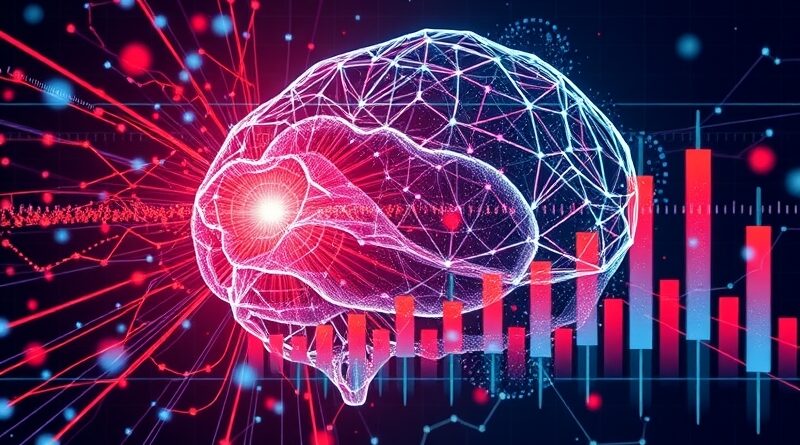 Abstrakcyjna wizualizacja danych: AI przewiduje głosy akcjonariuszy, dynamika sieci, prądy informacji, wykresy wyników.