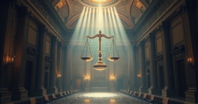 Sala sądowa przyszłości: kod łączy się z architekturą, sztuczna inteligencja wspiera sprawiedliwość, digitalizując tradycję.