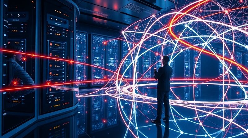 Sieć marketingowa zasilana AI od Typeface: świetlne węzły, futurystyczny panel, logo marki.