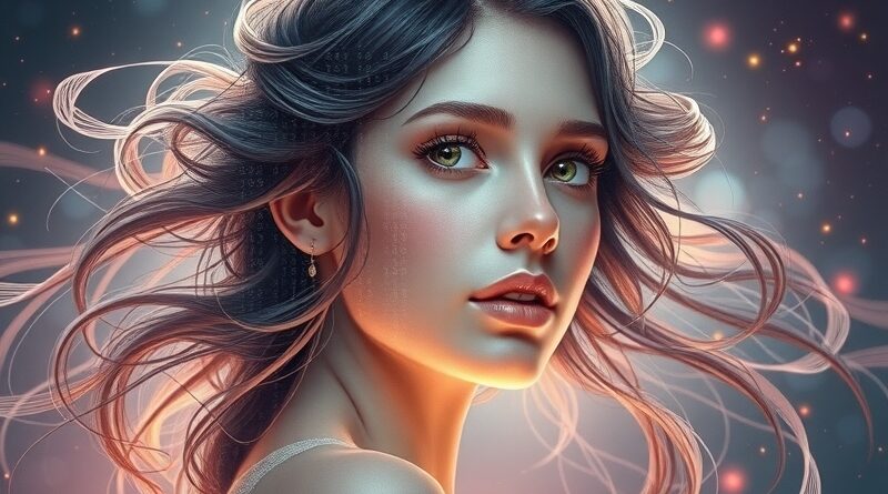 Eteryczny portret muzy, jej twarz rozpływa się w binarnym kodzie; ARGUS Yandex.