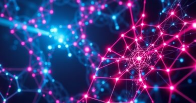 Abstrakcyjna sieć fraktalna symbolizująca przepływ danych GPU-SSD, neonowe światła, futurystyczny styl.