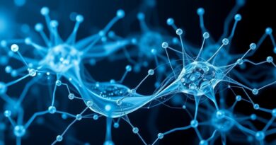 Abstrakcyjny strumień danych jako płynna rtęć w sieci neuronowej, symbol Grok 4 Fast, szybkość, surrealizm.