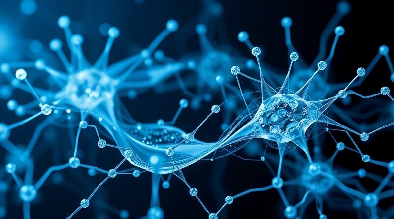 Abstrakcyjny strumień danych jako płynna rtęć w sieci neuronowej, symbol Grok 4 Fast, szybkość, surrealizm.