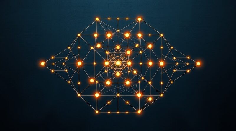 Abstrakcyjna sieć danych, styl Bauhaus, symbolizuje szybkie i efektywne przetwarzanie danych przez AI (Claude Haiku 4.5).