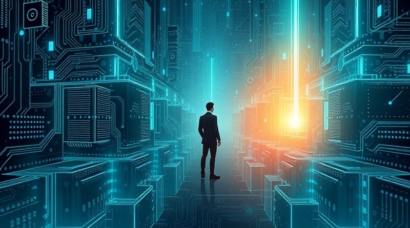 Abstrakcyjne, futurystyczne miasto z obwodów, neonowe światła, postać Claude Sonnet 4.5 promieniuje złotem. AI w programowaniu.