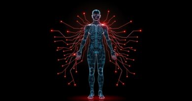 Sylwetka człowieka uformowana z danych zdrowotnych, symbolizująca spersonalizowane wglądy AI w Bevel.