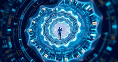 Abstrakcyjna wizualizacja kodu AI generowanego przez Julesa, z programistą w centrum.