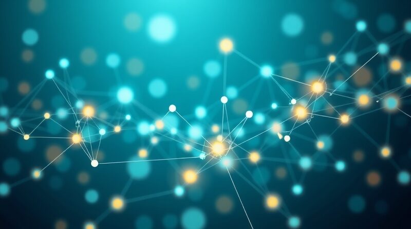 Abstrakcyjna sieć neuronowa w chłodnych barwach, odzwierciedlająca przepływ informacji i monetyzację w reklamach Google.