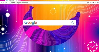 Abstrakcyjna banana utworzona ze strumieni danych w interfejsie wyszukiwarki. Kolorowe, cyfrowe, narzędzie Nano Banana Google.