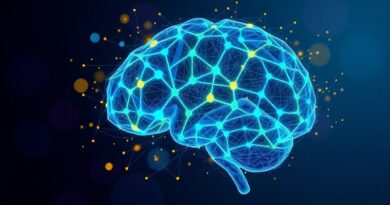 Abstrakcyjna wizja agenta AI, mózg splatający dane w procesie decyzyjnym RAG.