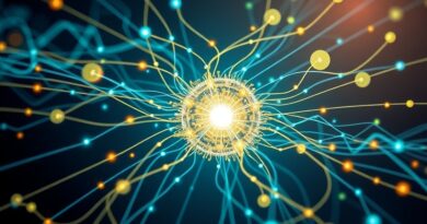 Abstrakcyjna wizualizacja kompresji danych OpenZL: centralny dekoder, ścieżki algorytmów, niebiesko-złota paleta, futurystyczny design.