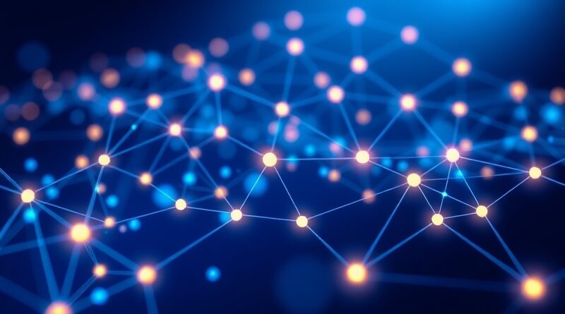 Abstrakcyjna sieć AI: świecące węzły symbolizują agentów komunikujących się w ramach systemu Microsoft Agent Framework.