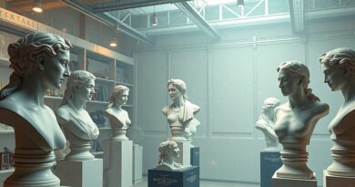 Abstrakcyjna wizja cyfrowego atelier: AI łączy się z klasyką, innowacja dla enterprise.