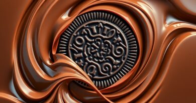 Abstrakcyjne Oreo: Czekolada i kod binarny splatają się, symbolizując AI w marketingu Mondelez.