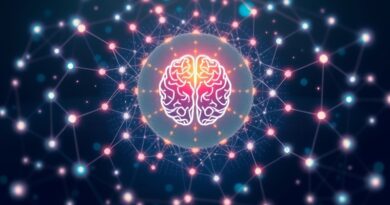 Abstrakcyjna sieć neuronowa ze świecącym mózgiem w centrum, symbolizuje federacyjne uczenie maszynowe i ochronę danych.