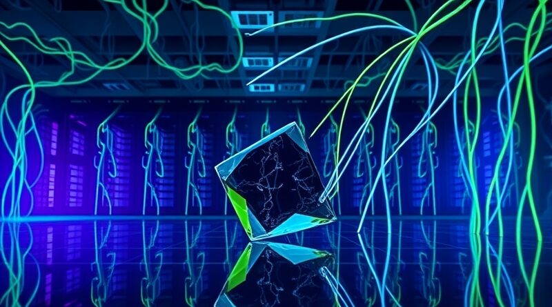 Abstrakcja centrum danych z GPU Nvidia GB300 dla Microsoftu, symbolizująca przyszłość infrastruktury AI.