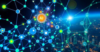 Iridescentna sieć neuronowa z węzłami "Training", "Inference" i złotym "Groq" na tle kosmiczno-futurystycznym.