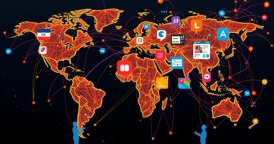 Interaktywna sieć neuronowa w kształcie globu z przyciemnioną UE, symbolizująca globalny dostęp do ChatGPT.