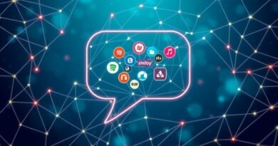 Sieć neuronowa w kształcie dymka czatu; ikony aplikacji symbolizują ekosystem ChatGPT.