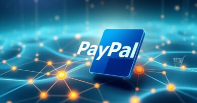 Futurystyczne logo PayPal wtopione w interfejs ChatGPT, symbolizujące integrację płatności i handlu agentowego.