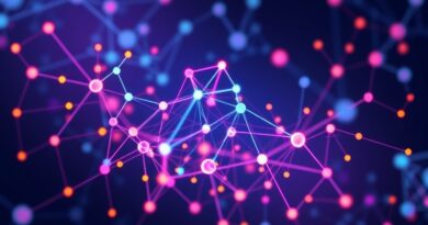 Abstrakcyjna sieć węzłów (firmy AI) łączących się w centralny hub (Prezent), symbolizująca przejęcia i rozwój.