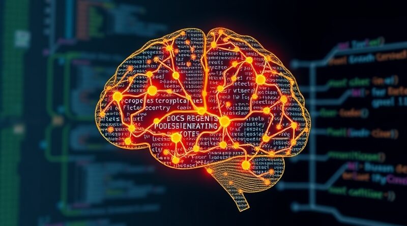 Stylizowany mózg z kodu, symbolizujący algorytmy RA3: odkrywanie (E-step) i optymalizacja (M-step) w uczeniu maszynowym.