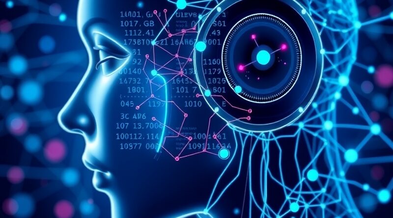 Neuronowa sieć w słuchawce headsetu - symbol AI w obsłudze klienta, rozwiązującego problemy.